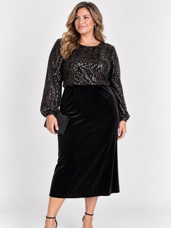 Badgley Mischka Dresses & Skirts - Badgley Mischka Womens 16 Black Sequin Long Sleeve Formal Midi Dress